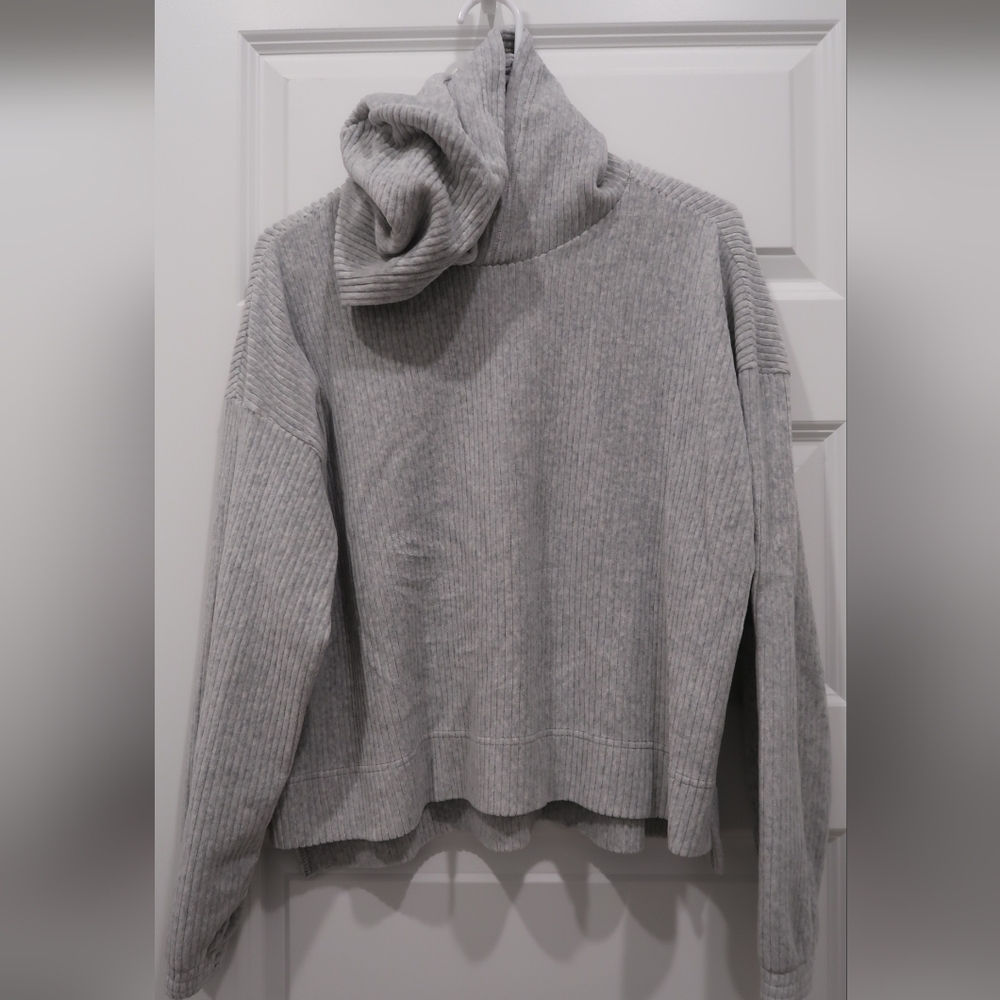 Aerie Cloud Gray Oversized Ribbed Hoodie Size Small P